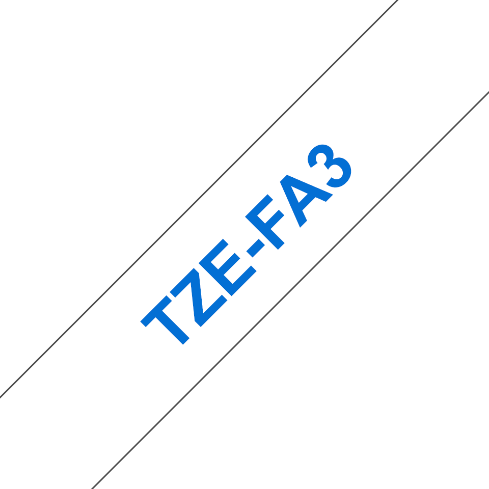 Originele Brother TZe-FA3 textieltapecassette – blauw op wit, breedte 12 mm